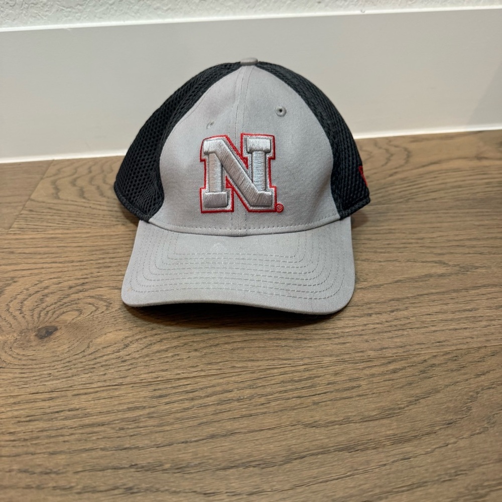 Nebraska New Era Black and Gray Cap with Red Logo Hat